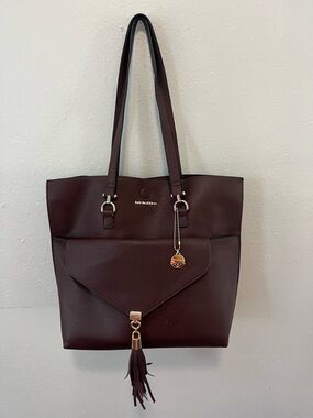 Big Buddha Brown Pebble Leather Tote with Tassel Charm